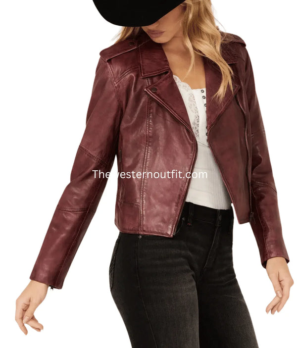 Women’s Sparrow Maroon Western Leather Jacket