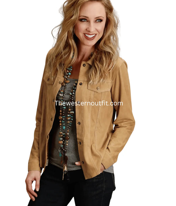 Womens Brown Suede Leather Shirt Jacket
