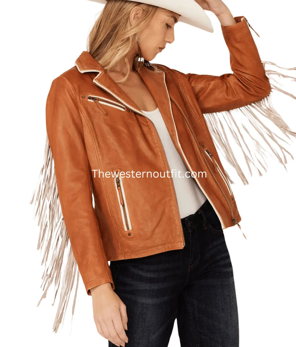 Women’s Birchwood Fringe Tan Leather Jacket