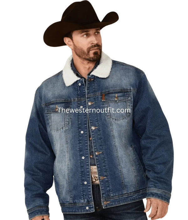 Classic Cowboy Indigo Denim Sherpa Lined Jacket