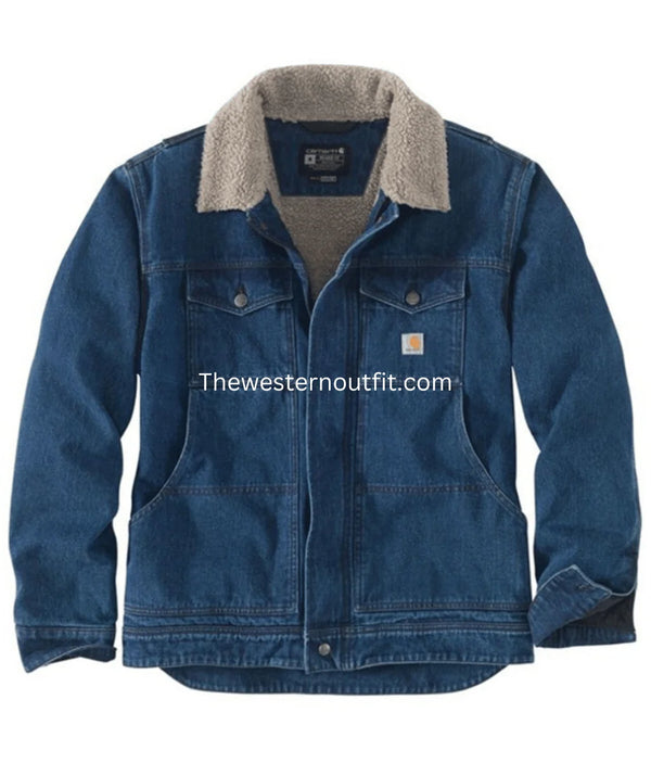 Men's Sherpa-Lined Medium Wash Carhartt Denim Jacket