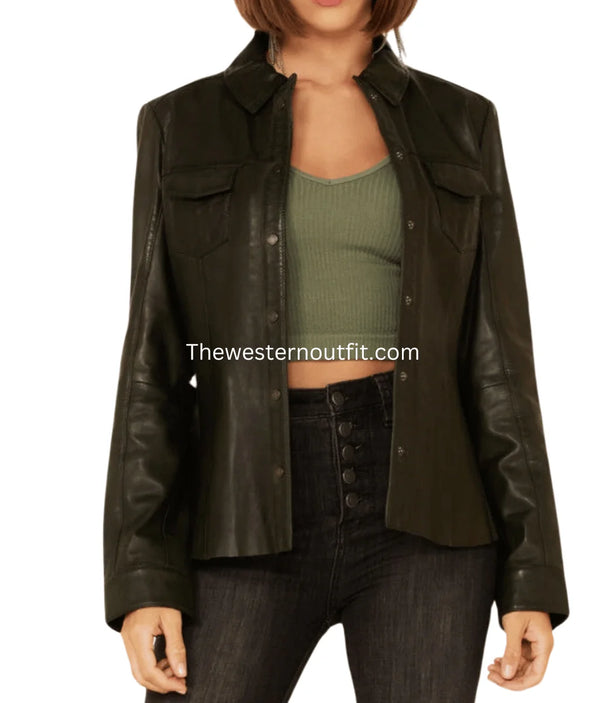 Women's Rich Western Trucker Leather Jacket