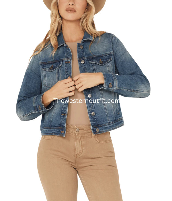 Women's Leland Medium Wash Cropped Stretch Denim Jacket