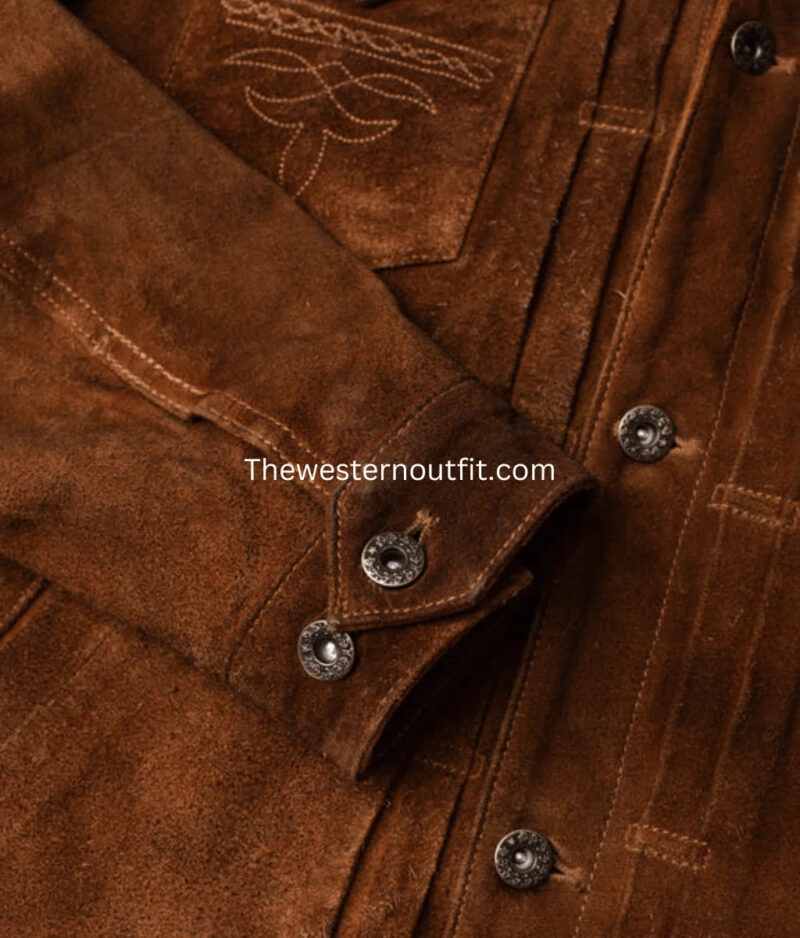 Lordsburg Design  Men’s Brown Suede Leather Trucker Jacket - Image 6