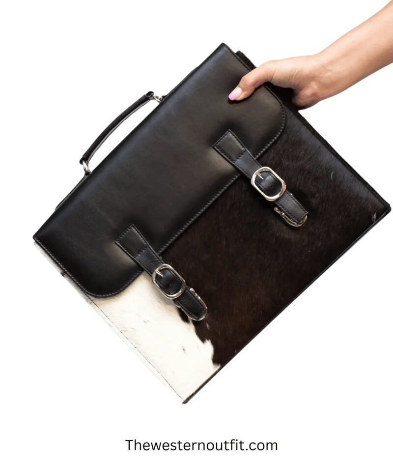 Cowhide Black Laptop Leather Briefcase Bag - Image 16