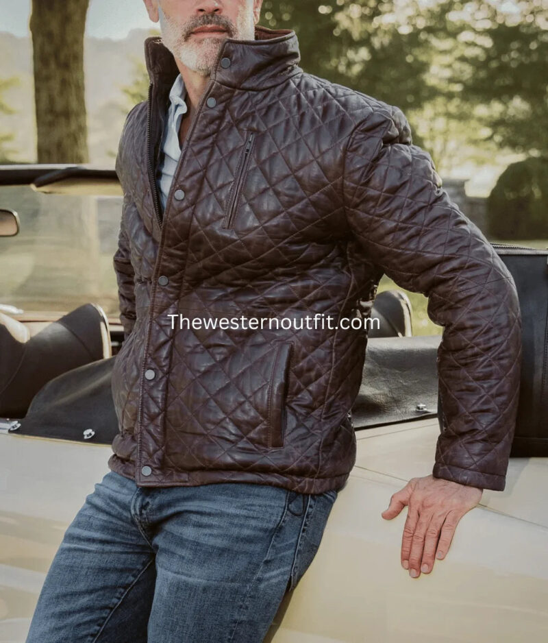 Highlands Quilted Mens Brown Leather Jacket - Image 12