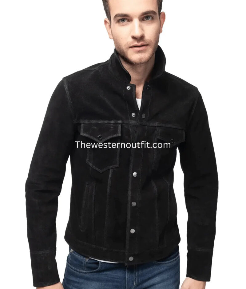 Scout Men’s Black Suede Leather Trucker Jacket
