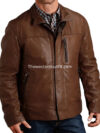 Western Cowboy Style Leather Jacket in Brown for Men