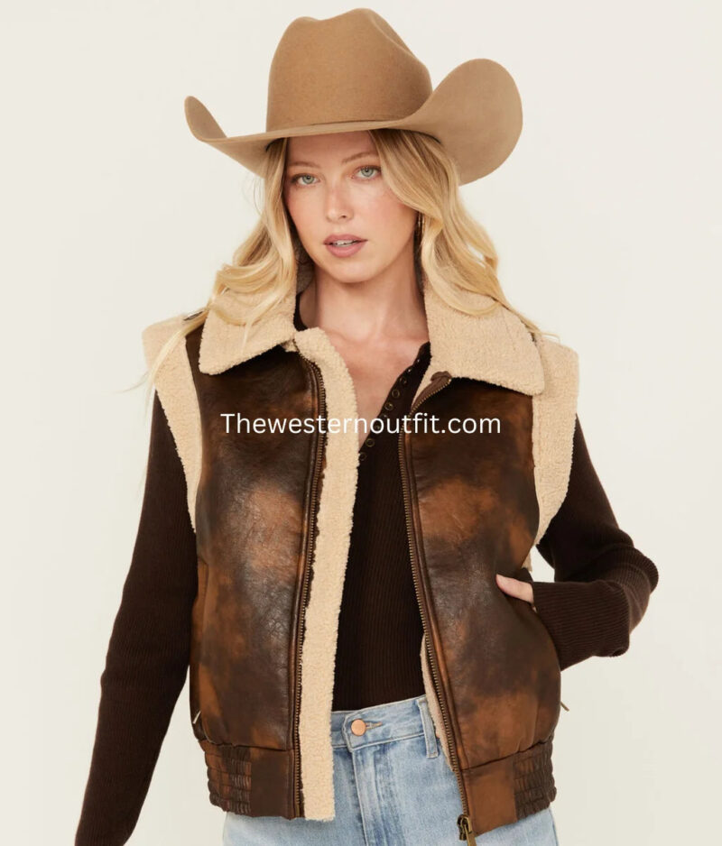 Women’s Faux Leather Aviator Sherpa Vest