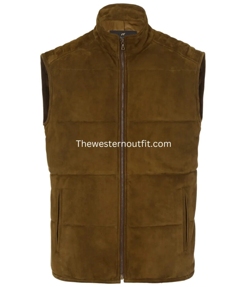 Men’s Western Design Suede Leather Vest Puffer Style