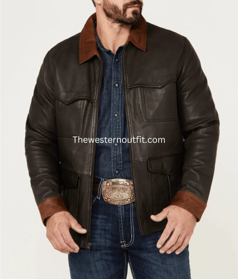 Men’s Black & Brown Leather Jacket – Fringe Detail