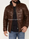 Leather Puffer Jacket Men Stylish Warm