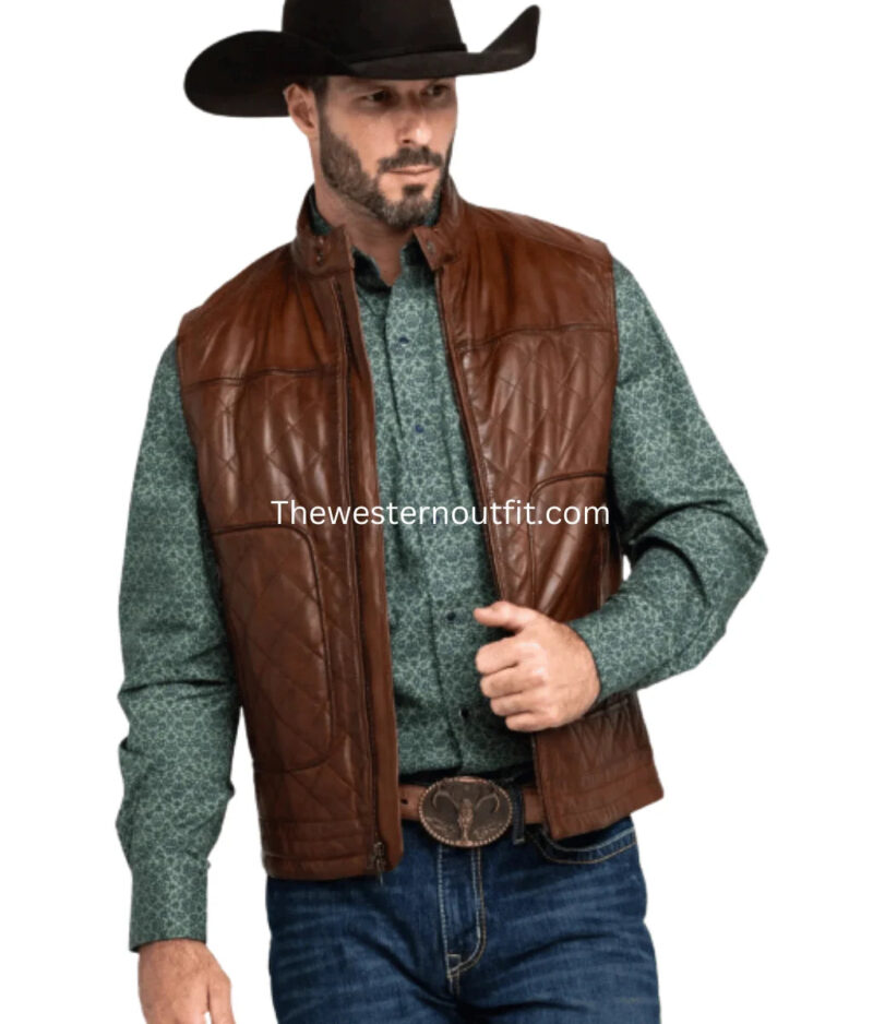 Quilted Dark Brown Leather Vest For Men’s