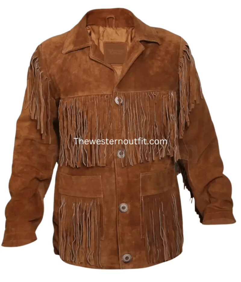 Stylish Tawny Suede Leather Jacket With Fringe