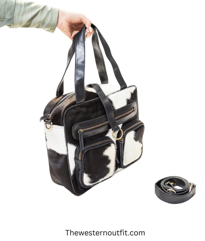 Cowhide Black And White Leather Messenger Bag