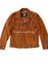 Westworld Style Men’s Brown Suede Western Cowboy Jacket with Fringes