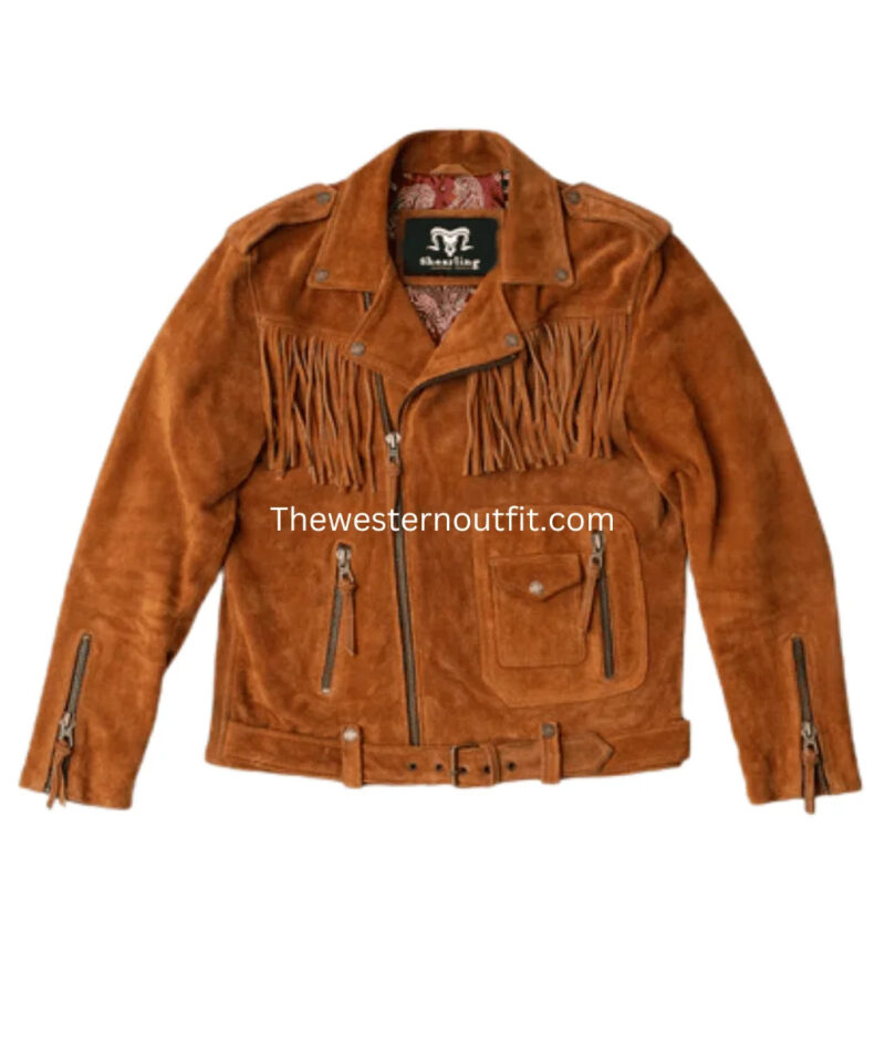 Westworld Style Men’s Brown Suede Western Cowboy Jacket with Fringes