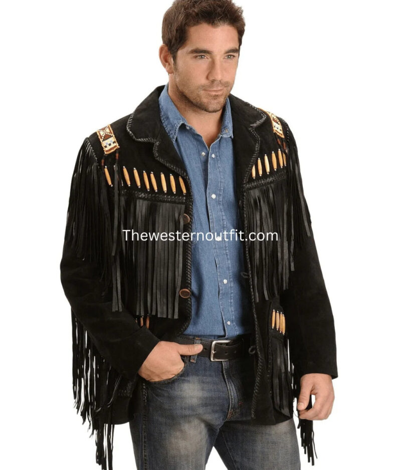 Scully Men's Bone Beaded Fringe Leather Jacket