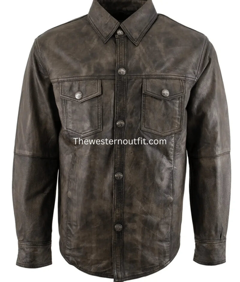 Timeless Design Men’s Rifleman Brown Stone Western Leather Jacket