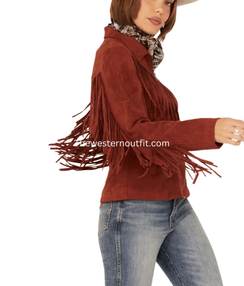 Fornia Women’s Stone Fringe Front Zip-front Moto Jacket - Image 2