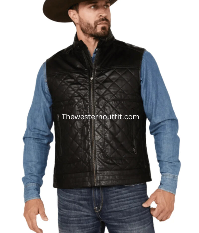 Quilted Black Leather Vest For Men’s