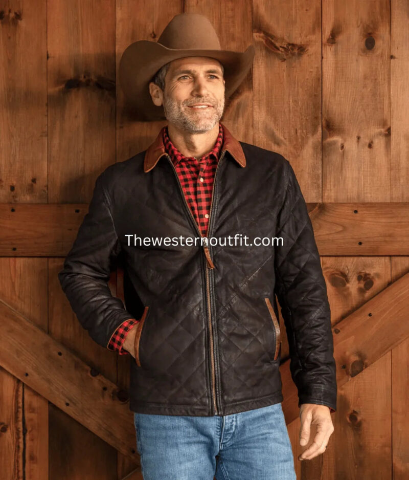 Men’s Hickory Quilted Dark Brown Waxed Suede Leather Jacket