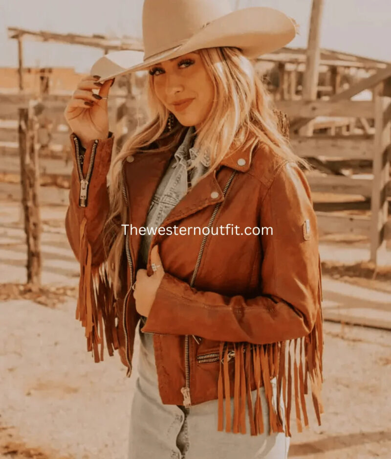 Women’s Fringe Leather Jacket Burnt Orange