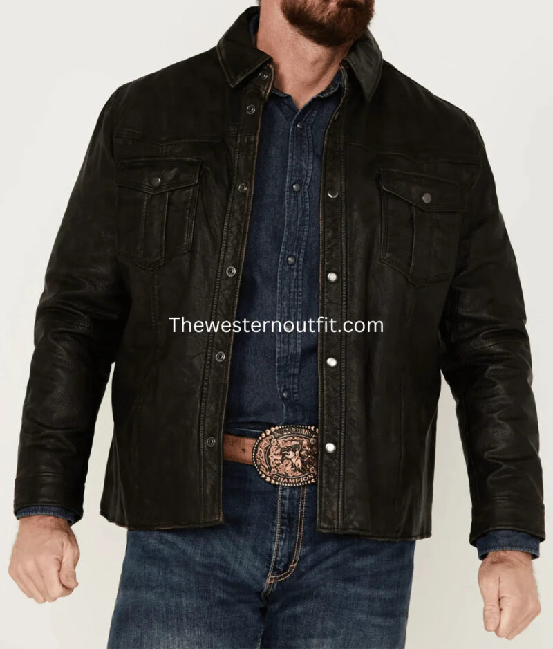 Men’s Black Leather Ranch Jacket Genuine Leather