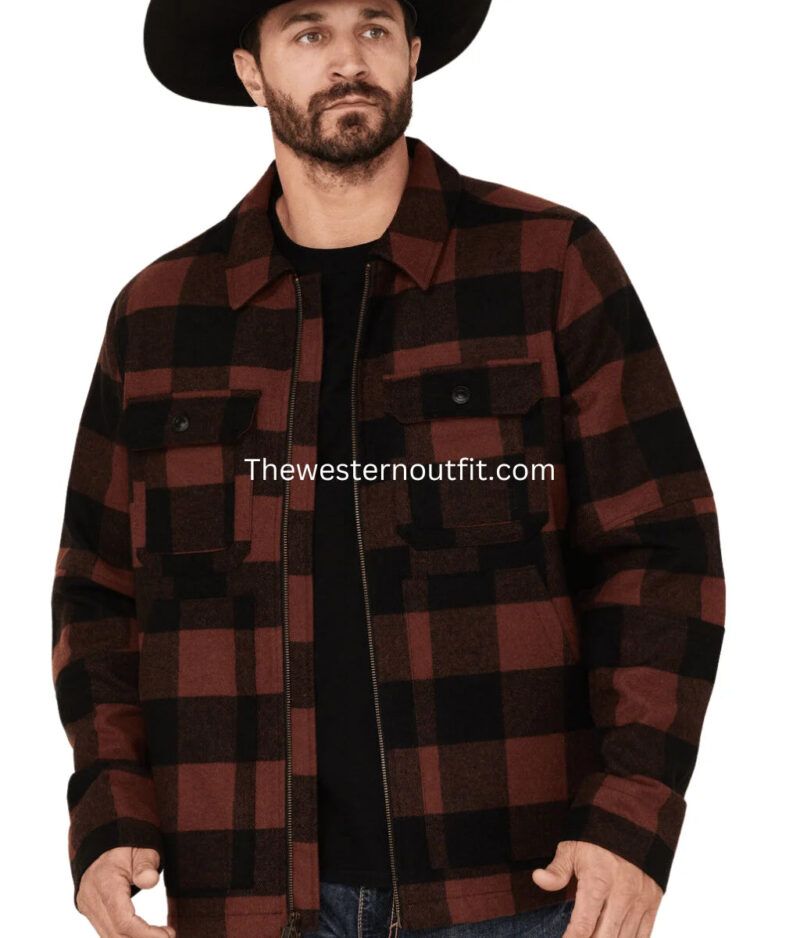 Men's Plaid Print Wool Western Jacket