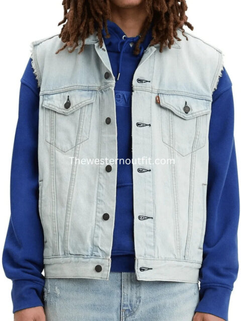 Mens Trucker Denim Light Blue Vest
