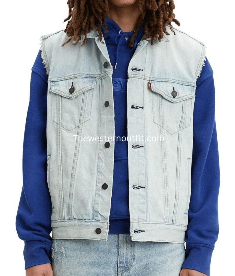 Mens Trucker Denim Light Blue Vest