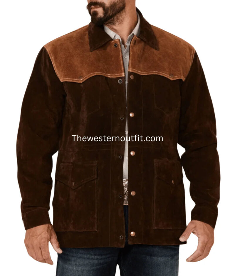 Men's Chocolate Two-Tone Suede Rancher Car Jacket - Image 2