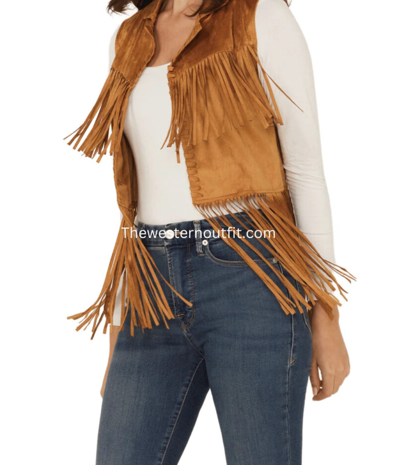 Women's Festival Fringe Faux Suede Vest - Image 2