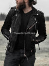 Cowhide Quality Rock Ridge Black Leather Biker Jacket for Men