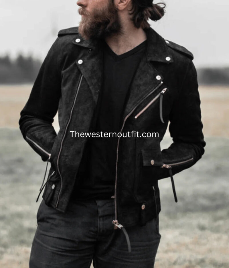 Cowhide Quality Rock Ridge Black Leather Biker Jacket for Men