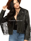 Women Alison Black Fringe Leather Jacket