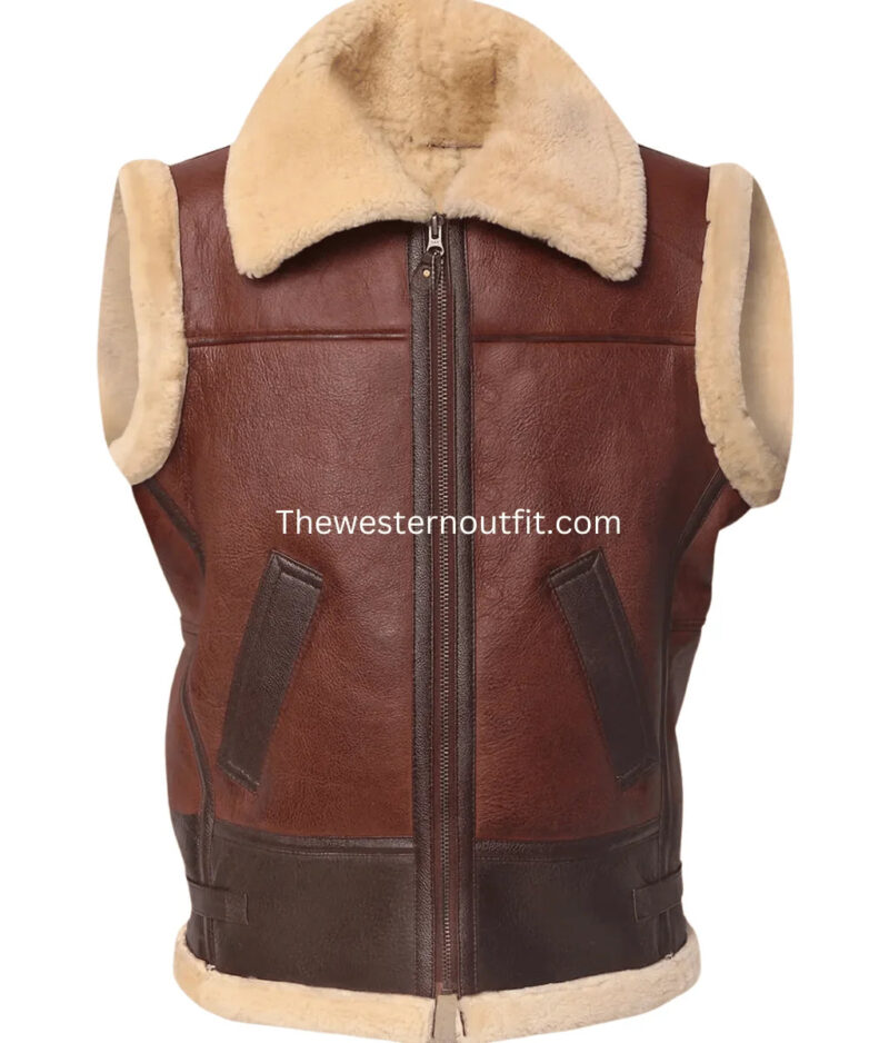 Men’s Classic Brown Shearling Bomber Vest