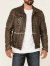 Distressed Look Men’s Geoff Zip-Front Leather Trucker Jacket