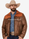 Goldrush Style Men’s Color Block Leather Jacket