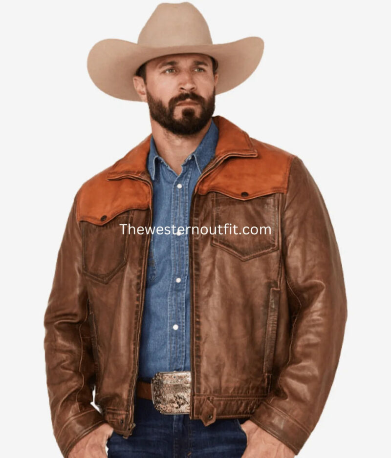 Goldrush Style Men’s Color Block Leather Jacket
