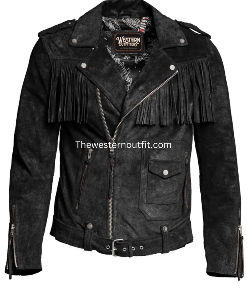 Westworld Mens Black Fringes Suede Leather Jacket - Image 3