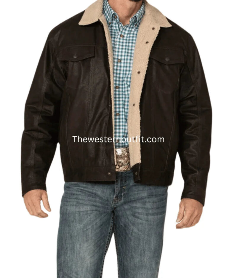 Men’s Alberto Brown Leather Jacket with Sherpa Lining
