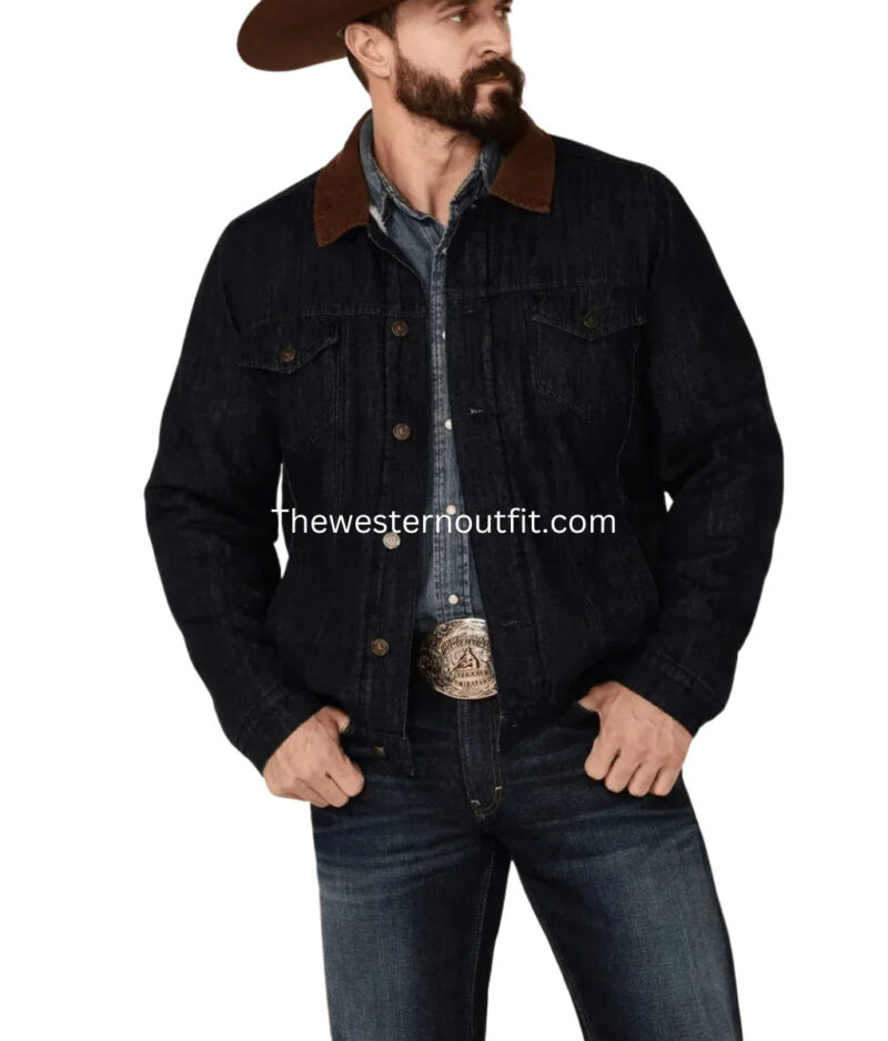 Hawx Men’s Dark Wash Sherpa-Lined Denim Jacket