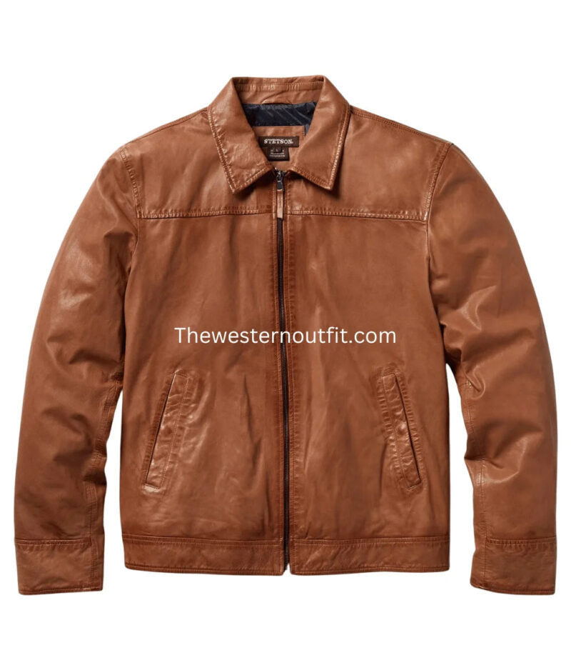 Goldfield Men’s Edition Zip-Front Brown Leather Jacket