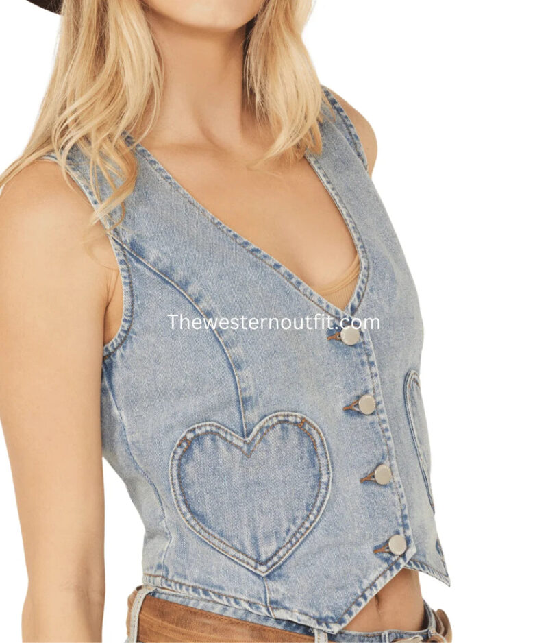 Ashley Vintage Charm by 26 International Women's Heart Pocket Denim Vest - Image 2