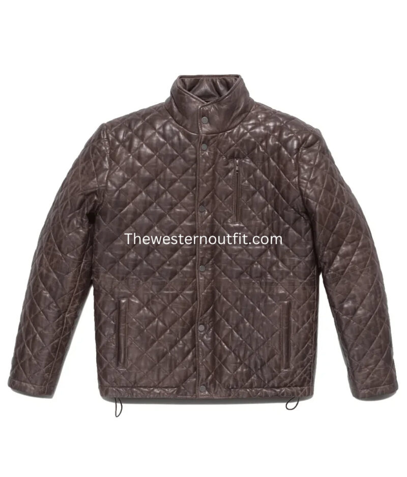 Highlands Quilted Mens Brown Leather Jacket