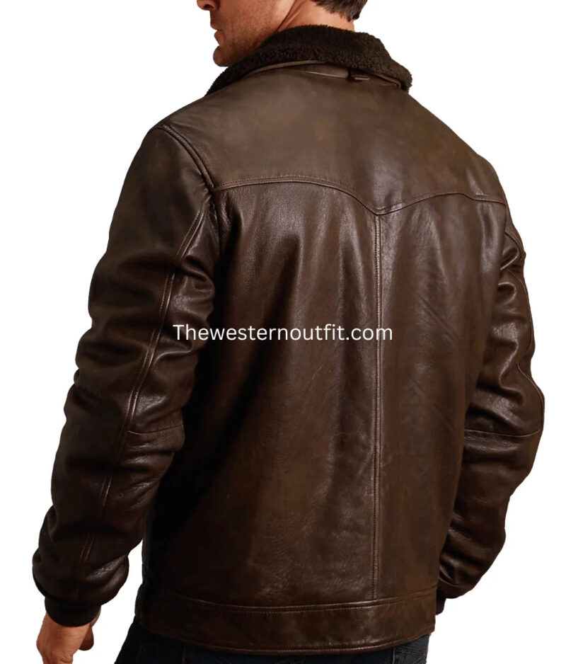 Smooth Design Men’s Brown Sherpa Leather Jacket - Image 3