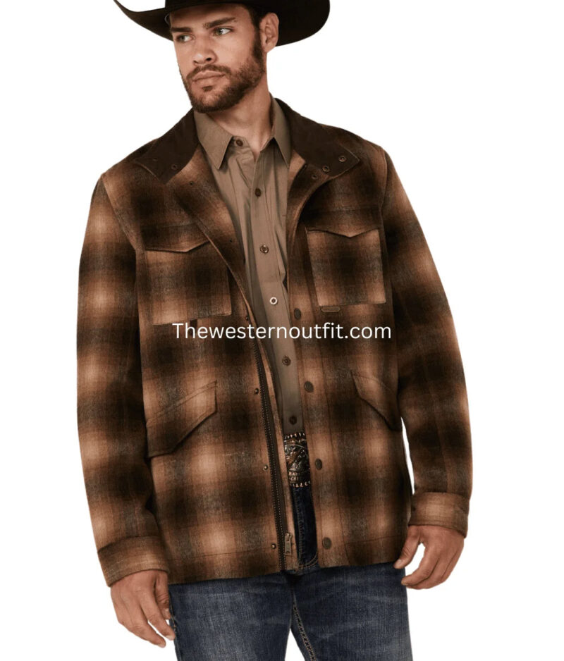 Men's Plaid Print Heavy Brushed Wool Snap Jacket