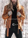 Mens Brown Fringes Suede Leather Cowboy Jacket