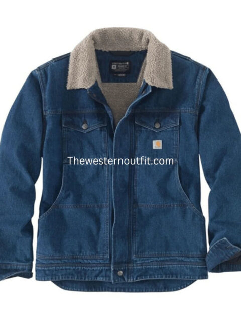 Men's Sherpa Lined Medium Wash Carhartt Denim Jacket